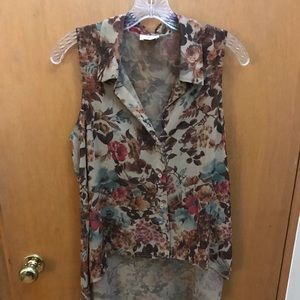 Asymmetrical Hem Floral Button Up